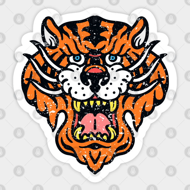 Traditional Vintage Tiger Head Sticker by Mandra